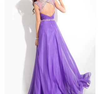 Rachel Allan - Beaded High Mesh Neckline Chiffon Gown