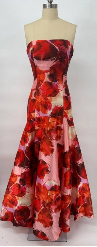 Hutch - Women's Strapless Watercolor Floral Tea-length Dress