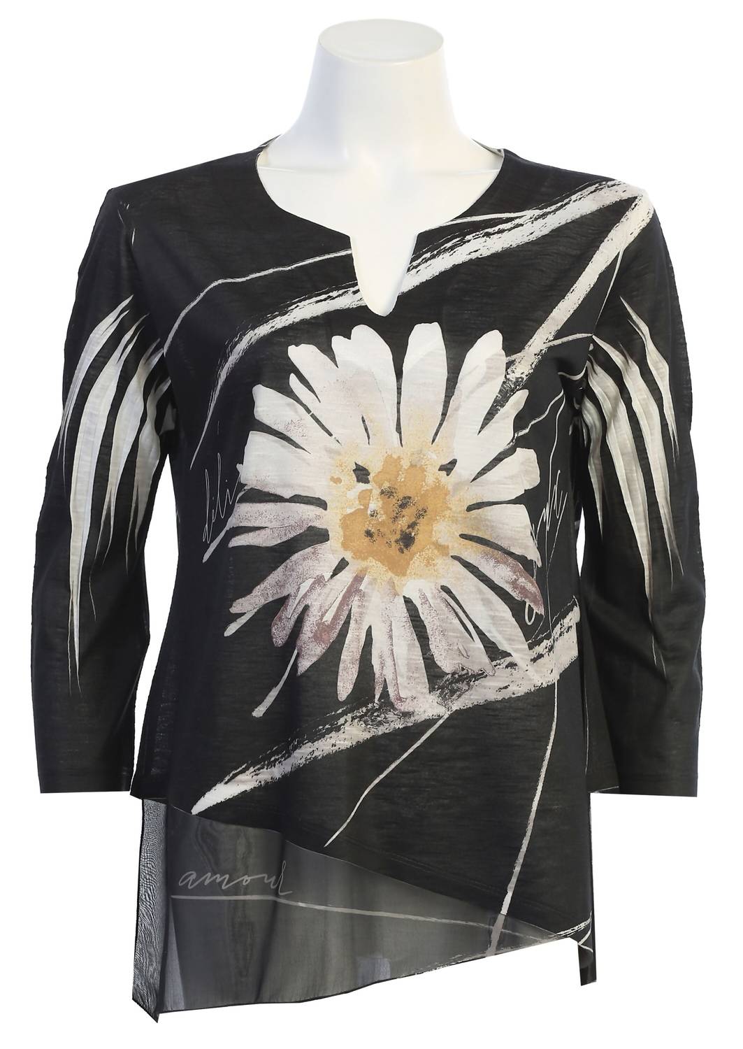 Jess & Jane - Women's Chit Chat Slit V Neck Chiffon Contrast Top