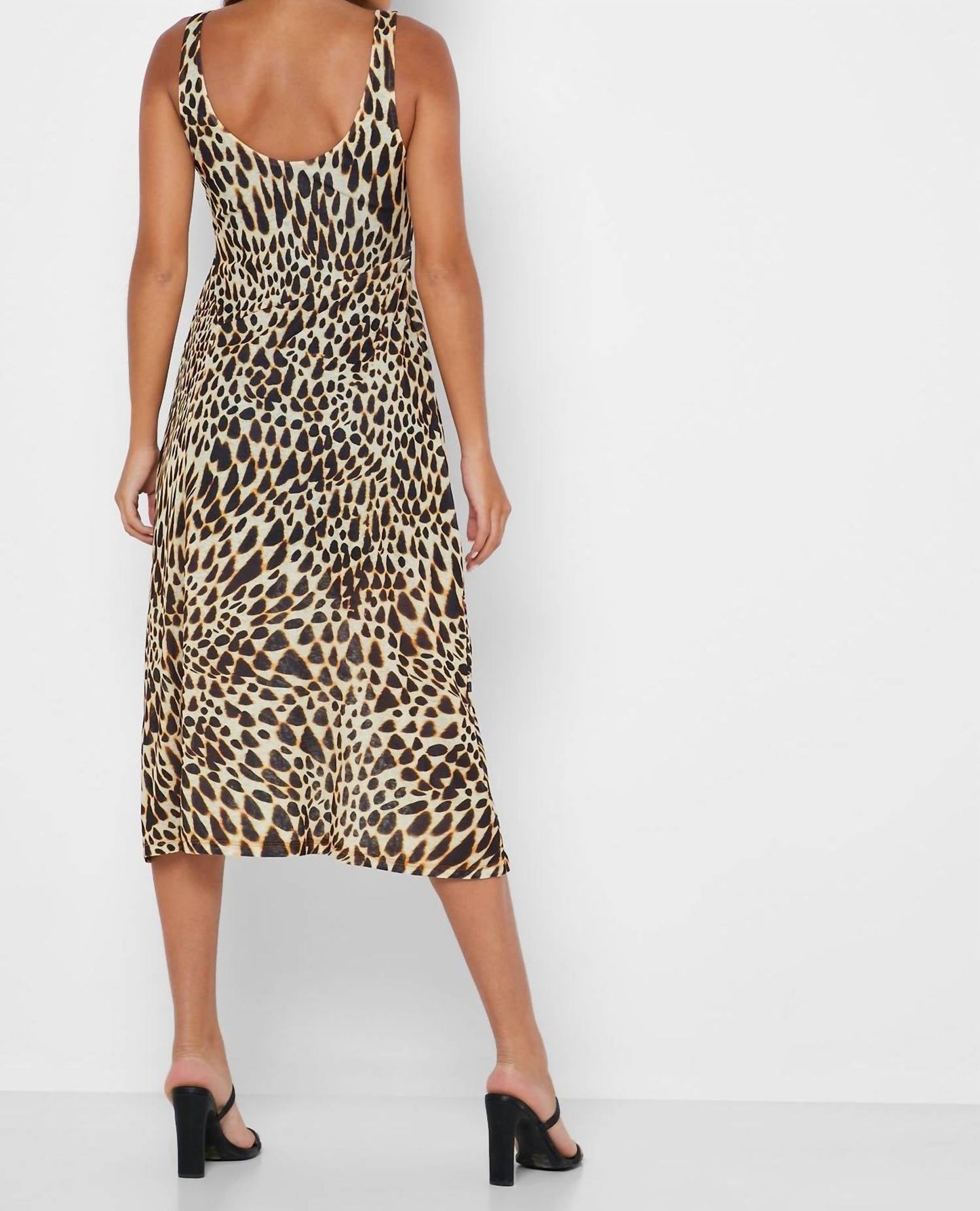 Topshop - Animal Print Plunge Neckline Mesh Midi Dress