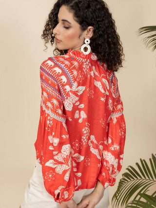 Emily Lovelock - EMMA Coral Batik Print Blouse