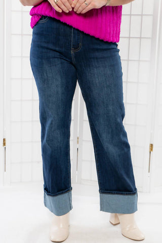 Q2 - Saylor Straight Leg Cuffed High Rise Denim