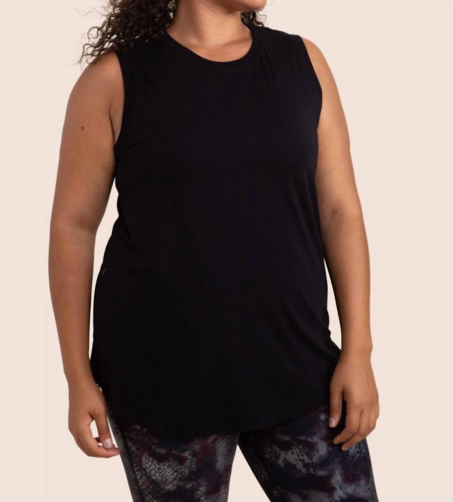 Mono B - Notched Sleeveless Flowy Tank Top