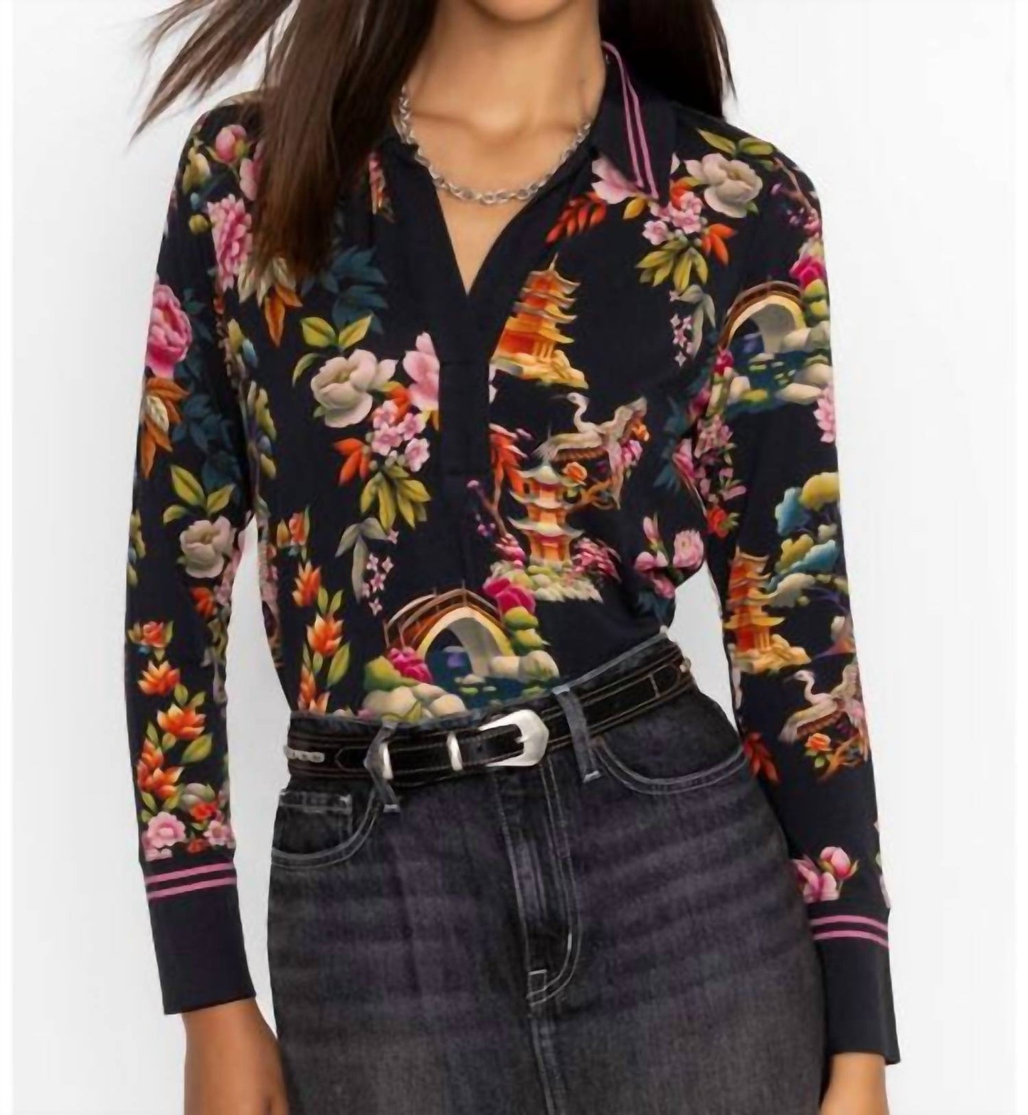Johnny Was - JANIE SPLIT FRONT COLLARED HENLEY