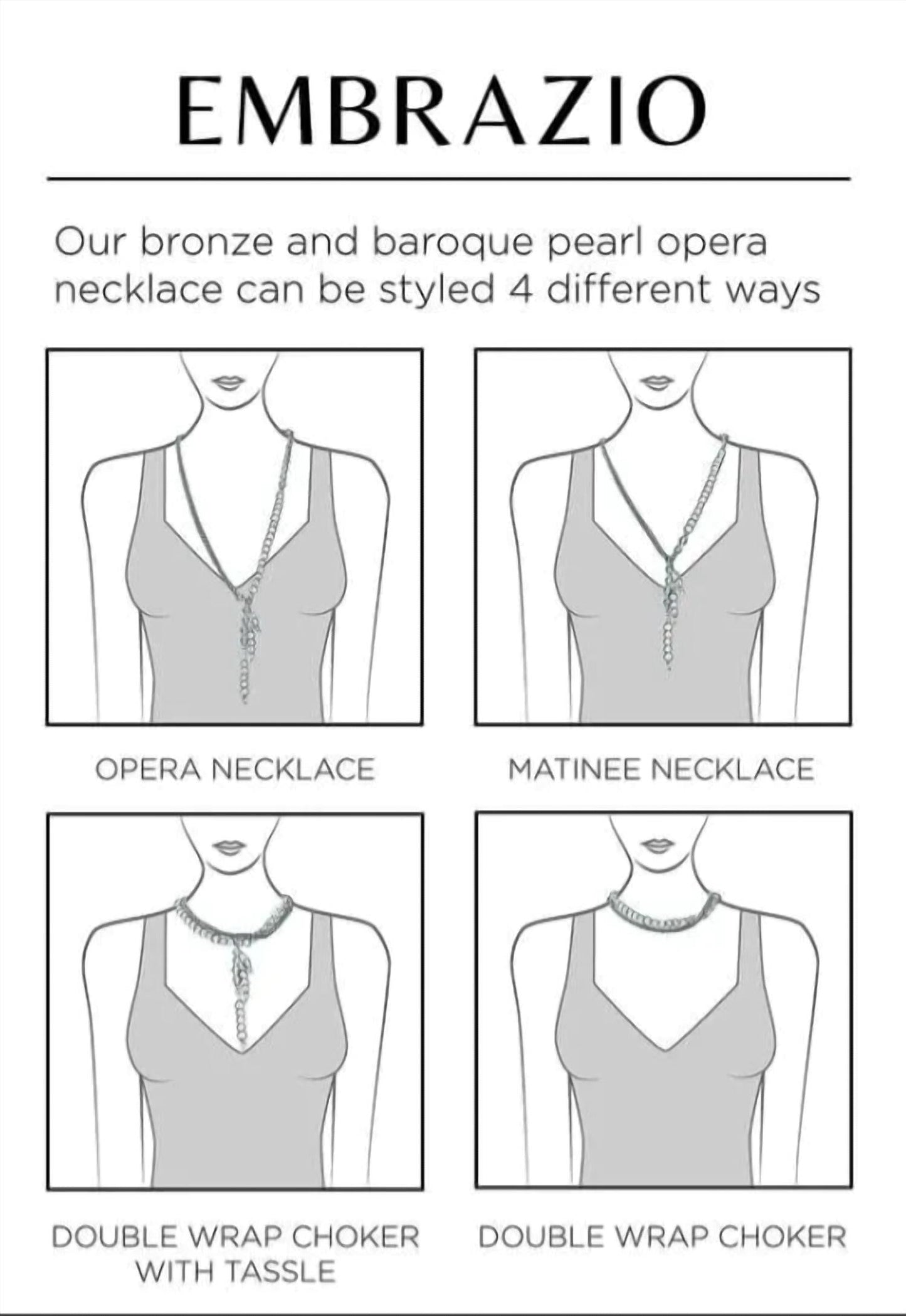 Embrazio - Bronze and Baroque Pearl Opera Necklace or Double-Wrap Choker with Cascading Pearl Tassel