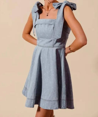 Trendsi - So Me A Line Fit And Flare Diamond Bow Ribbon Denim Dres