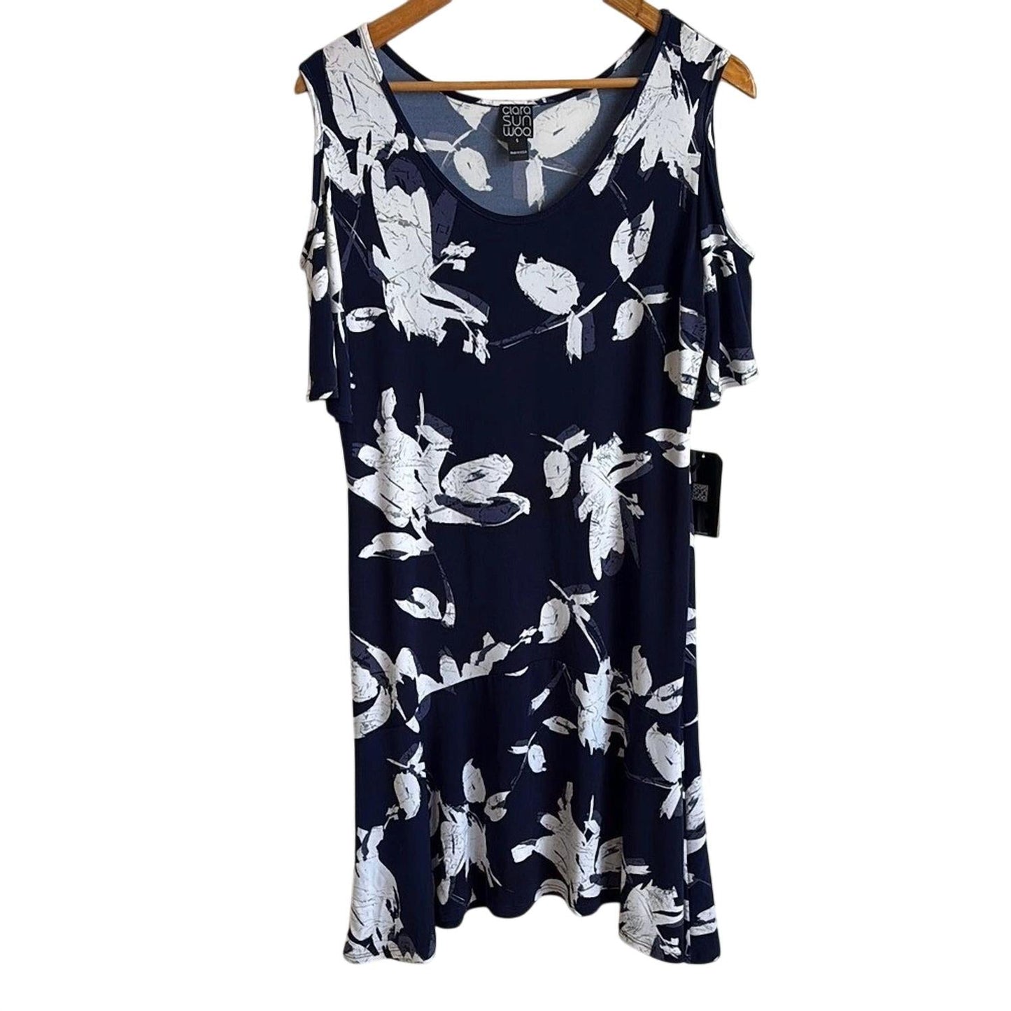 Clara Sun Woo - Women's Cold Shoulder Floral Scoop Neck Dress