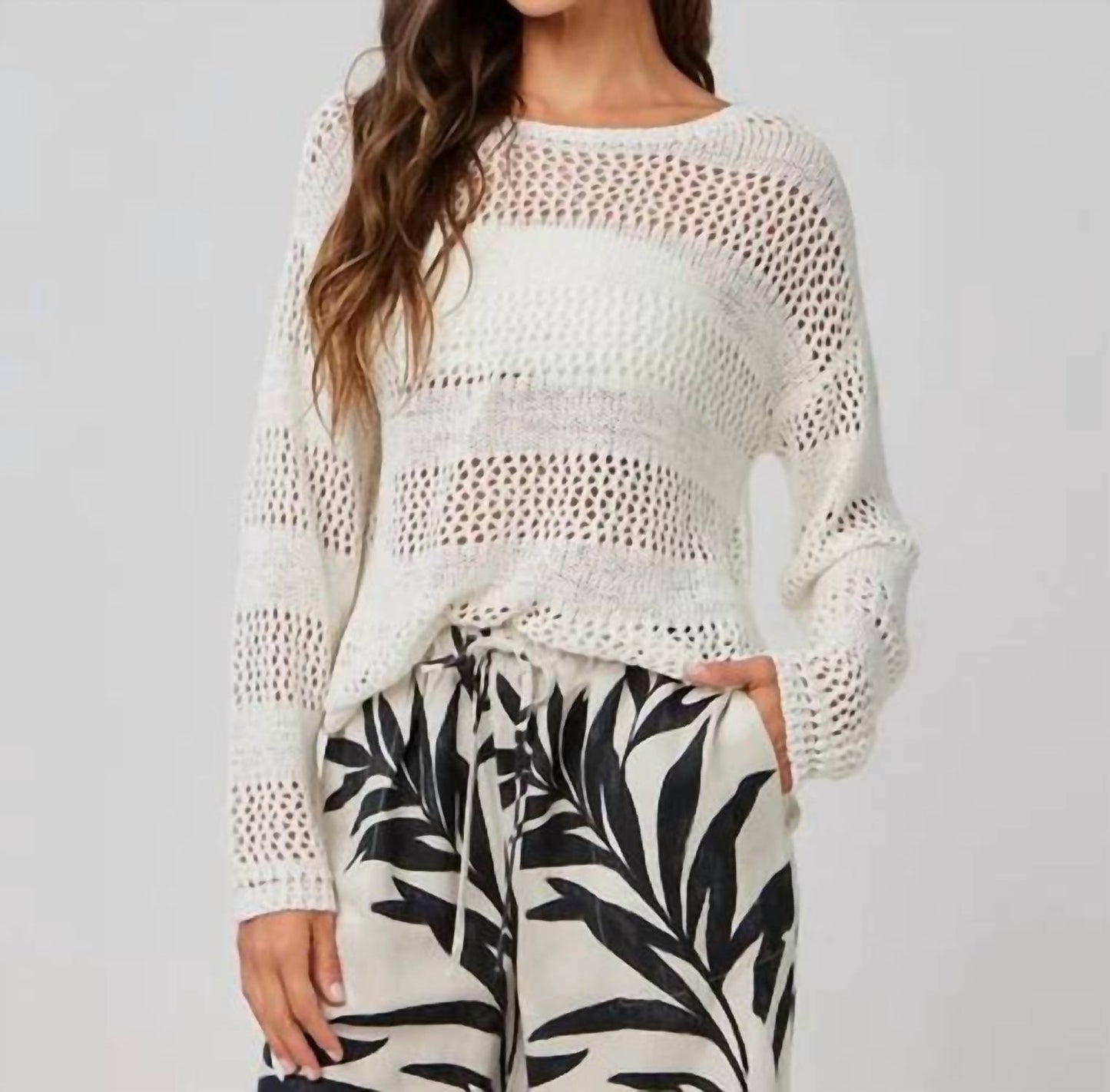 Bella Dahl - Open Knit Stripe Crew Sweater