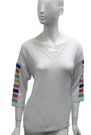 Angel - 3/4 Sleeve Stripe V Neck Top