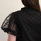 The Curve La - Plus Size Dot Mesh Knit Shirt With Puff Sleeve