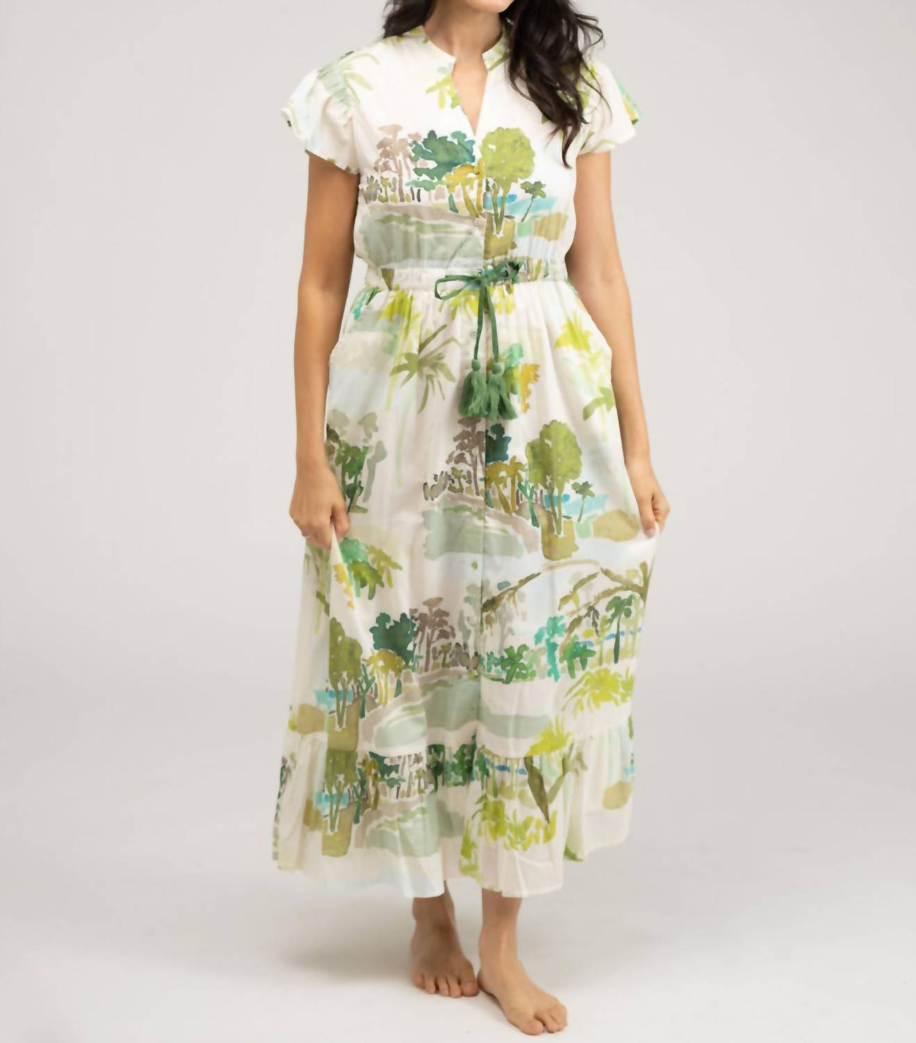 Beau & Ro - Palm Flutter Midi Dress