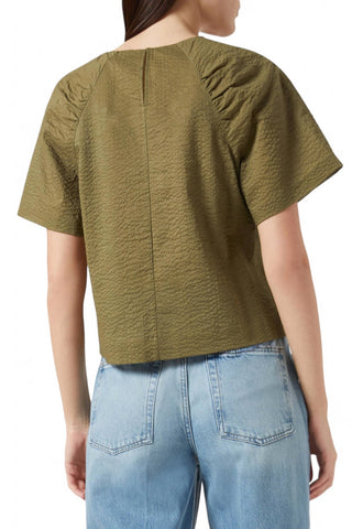 Frame - DRAPED SHORT SLEEVE COTTON BLOUSE