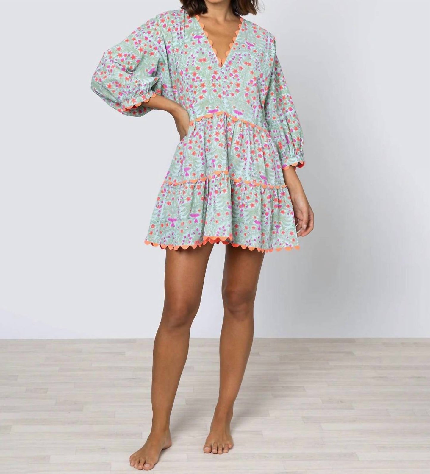 Juliet Dunn - V-neck Tiered Mini Dress