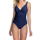 Profile By Gottex - Lace Up V-Neck Shirred One Piece Swimsuit