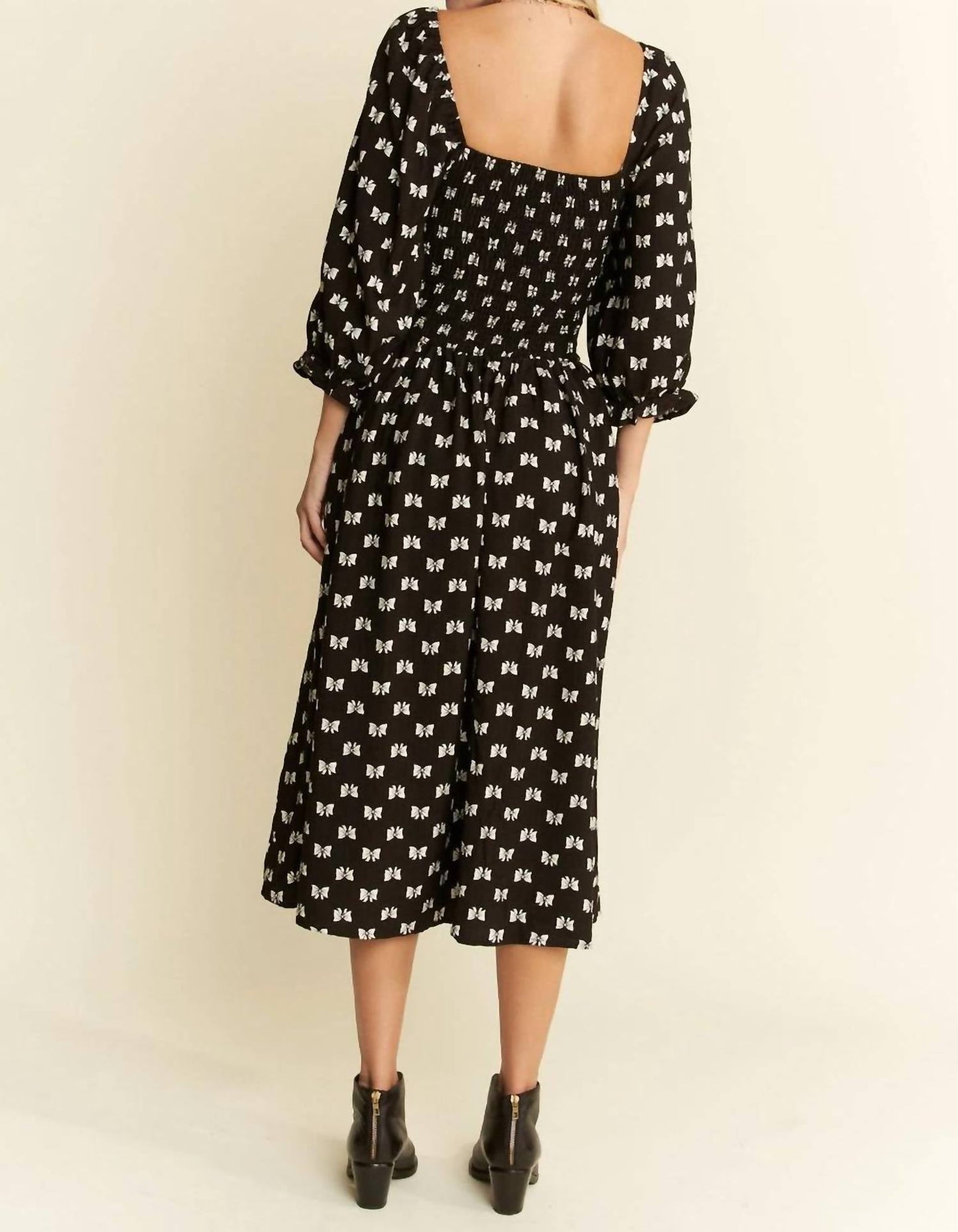 Jade By Jane - Ribbon Puff Sleeve Midi Dress