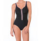 Reebok - Zip Tide Outline Shirred Zipper Front Scoop Neck One Piece Swimsuit