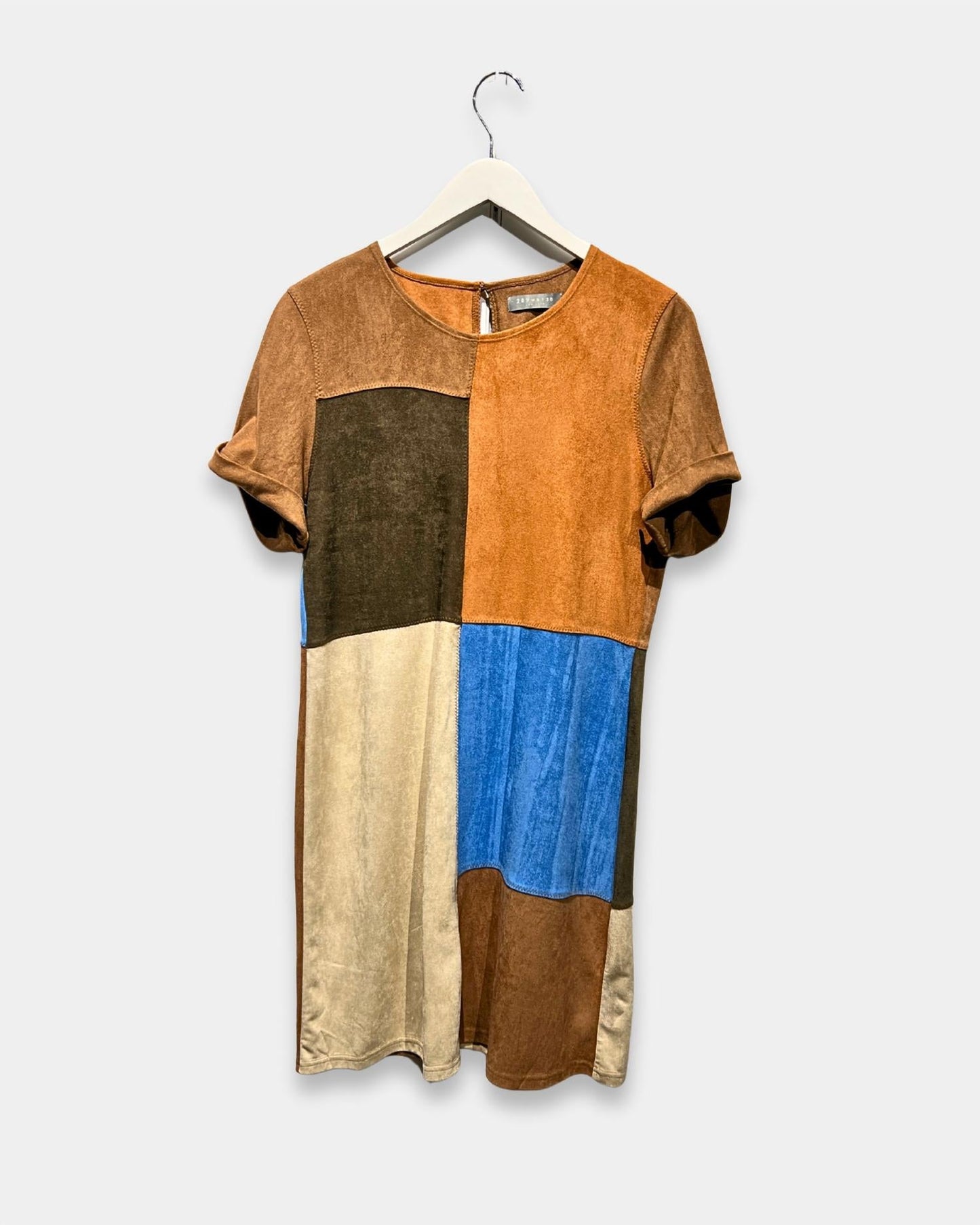 209Wst38 - Women's Suede Short Sleeve Mini Dress