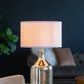 Silver Round Table Lamp with White Fabric Shade