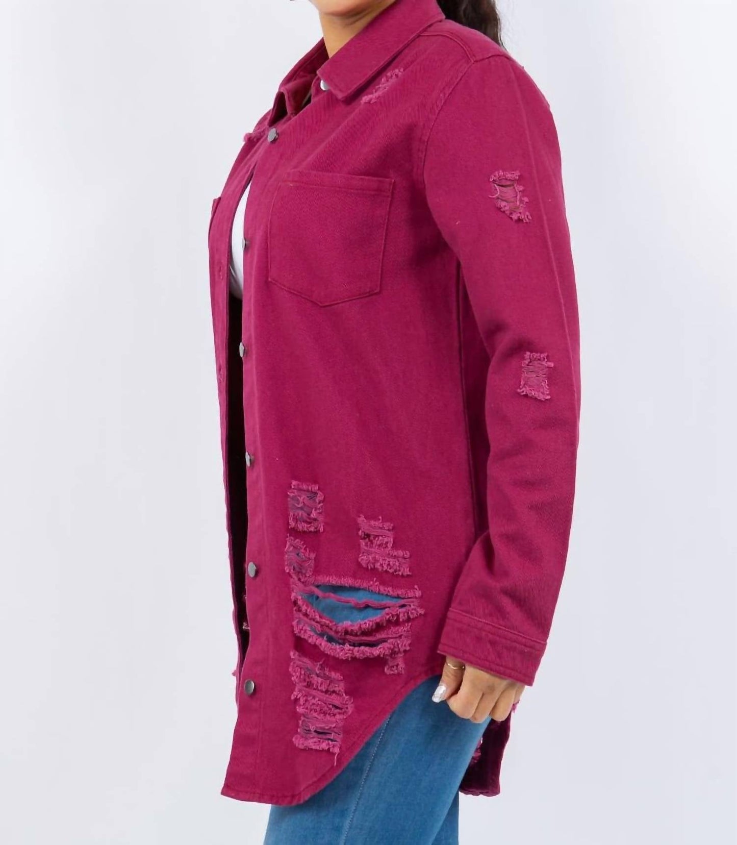 American Bazi - Distressed Button Up Long Sleeve Denim Jacket