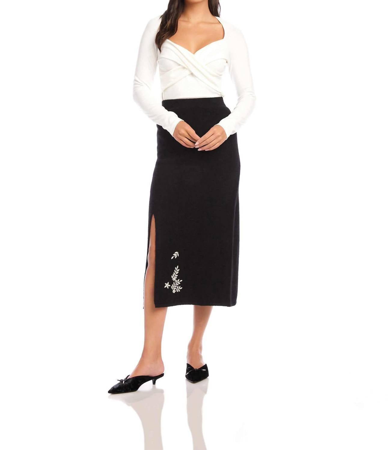Fifteen Twenty - Brett Embellished Sweater Midi Skirt