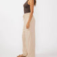 Lovestitch - Ruffled Waist Washed Linen Cotton Wide-leg Pants