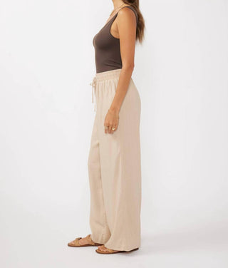 Lovestitch - Ruffled Waist Washed Linen Cotton Wide-leg Pants