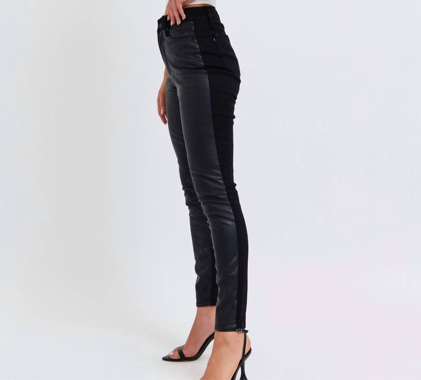 Judy Blue - High Waist Faux Leather & Denim Skinny Jean