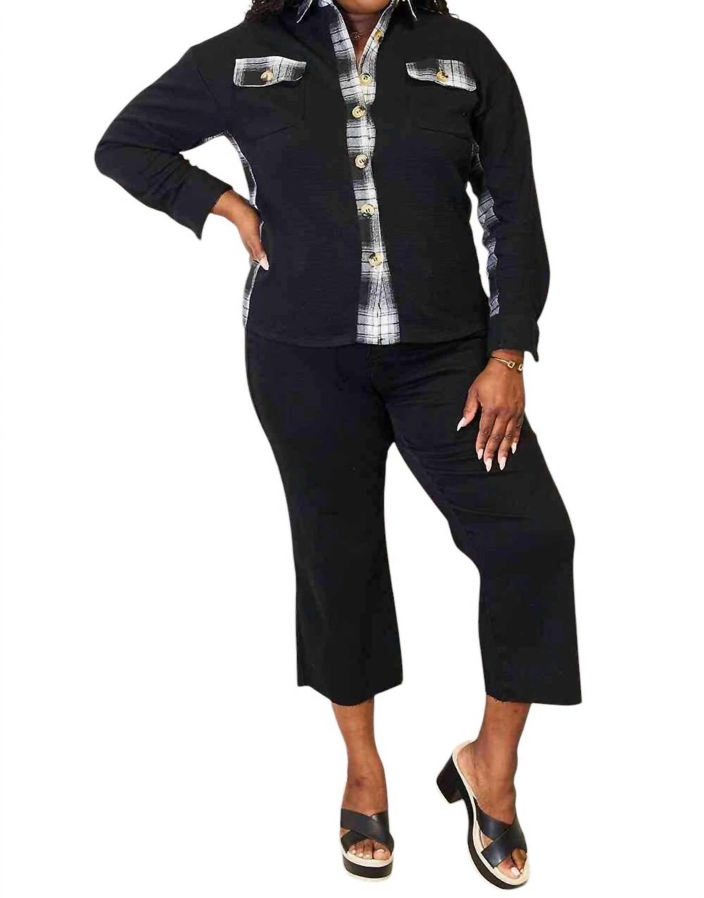 Double Take - Chic Plaid Drop Shoulder Jacket