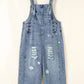 1 The Woman - Distressed Pocketed Wide Leg Capri Denim Overall