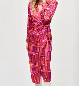 Joseph Ribkoff - Satin Geometric Print Wrap Dress
