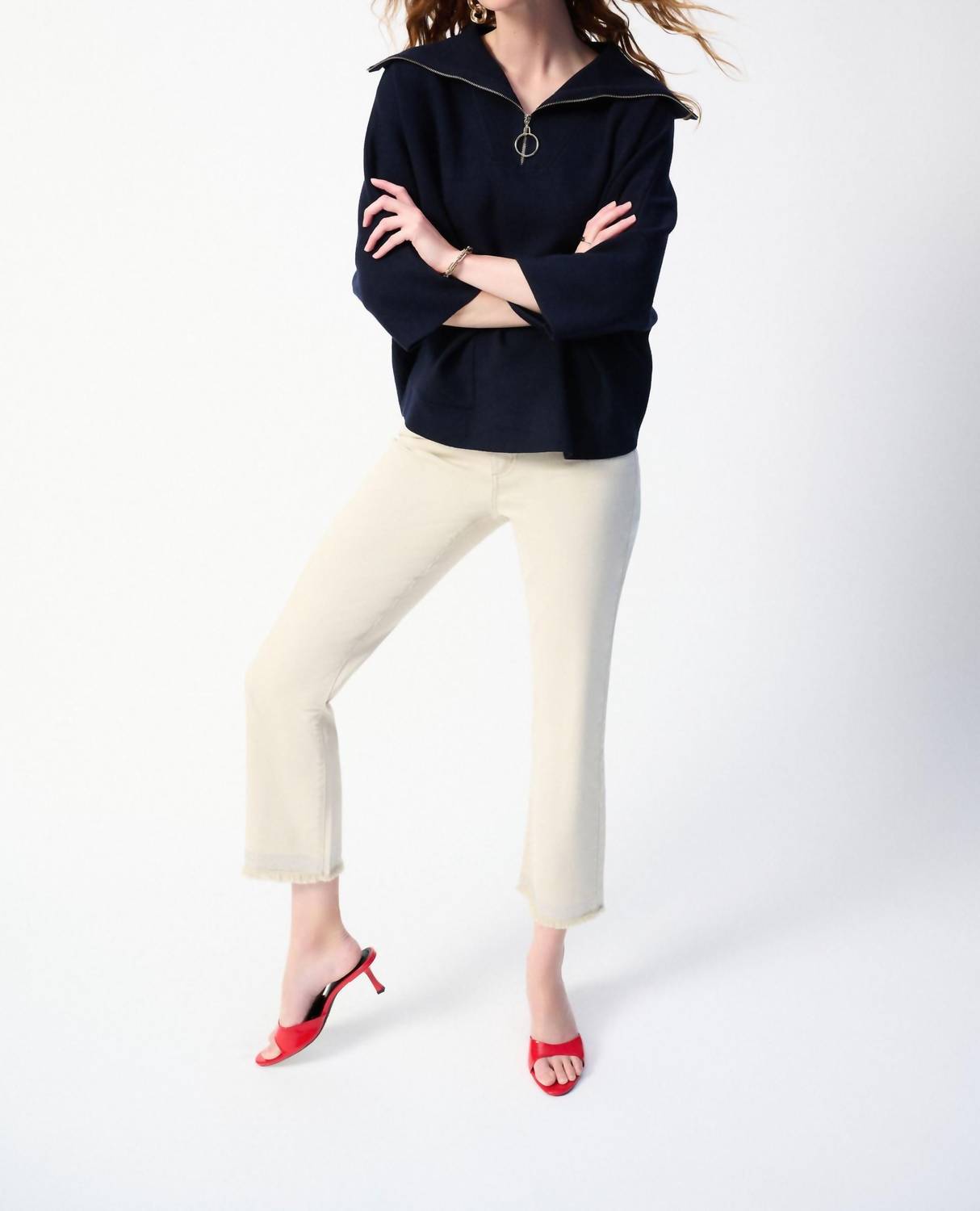 Joseph Ribkoff - Zip Front Dolman Sleeve Boxy Sweater