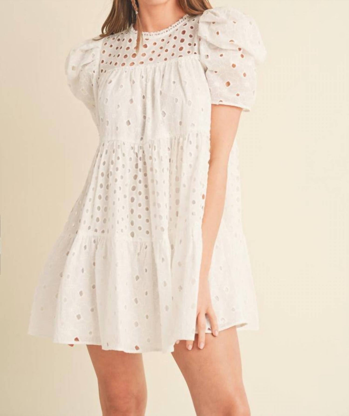&Merci - Floral Eyelet Puff Sleeve Mini Dress