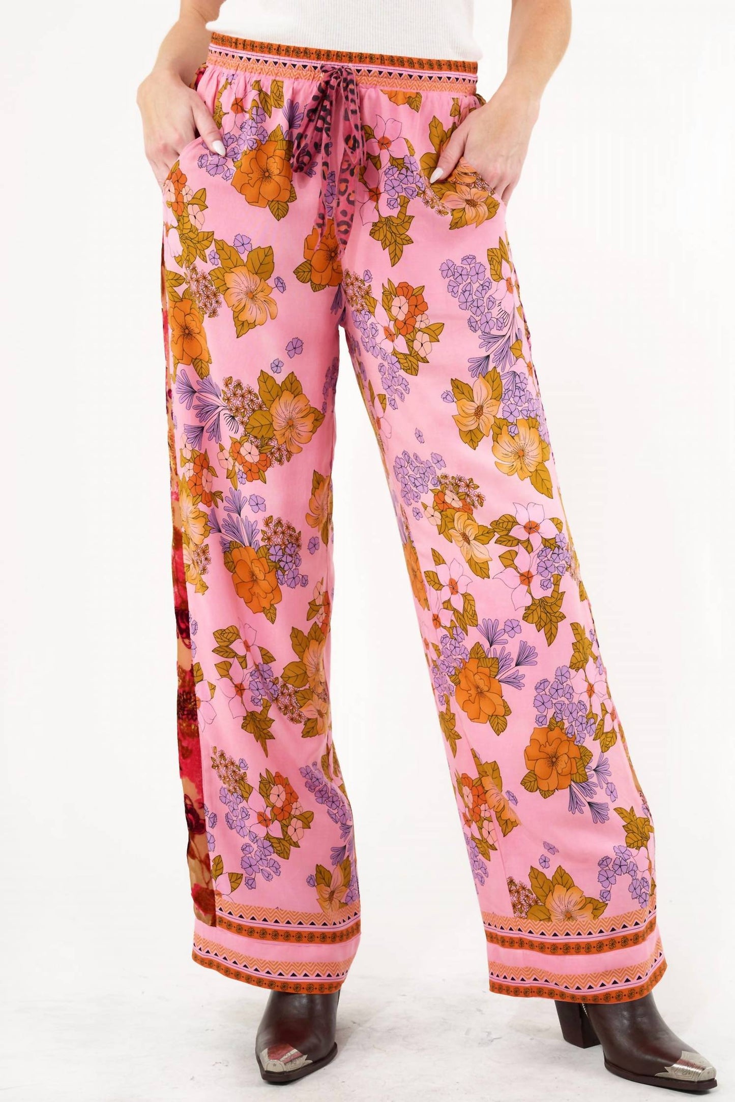 Aratta - Golden Aurela Floral Print Elastic Waist Pants