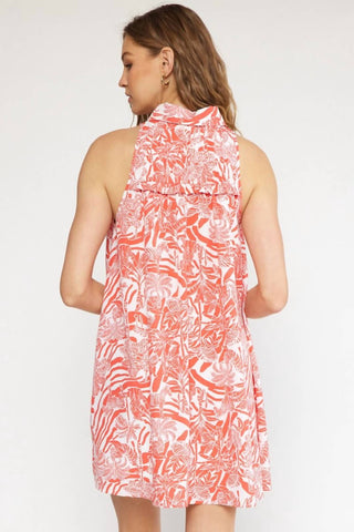 Entro - Tropical Print Collared Mini Dress