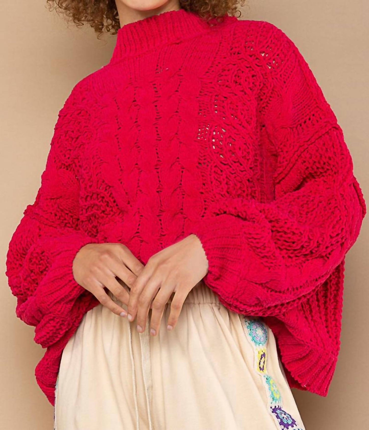 Pol - Women's Chenille Twisted Cable Pullover Sweater