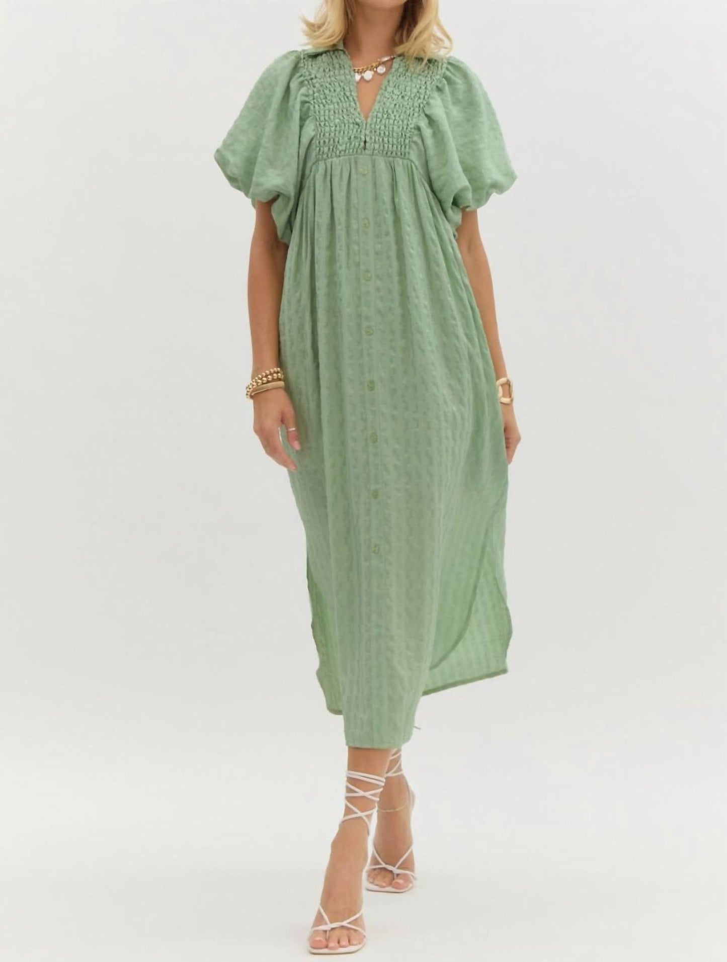 Entro - Textured Short Sleeve Midi Dress