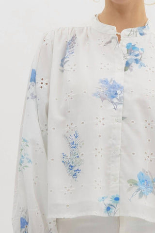 Entro - Floral Print Eyelet Top