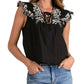 Elan - Embroidered Flutter Sleeve Top