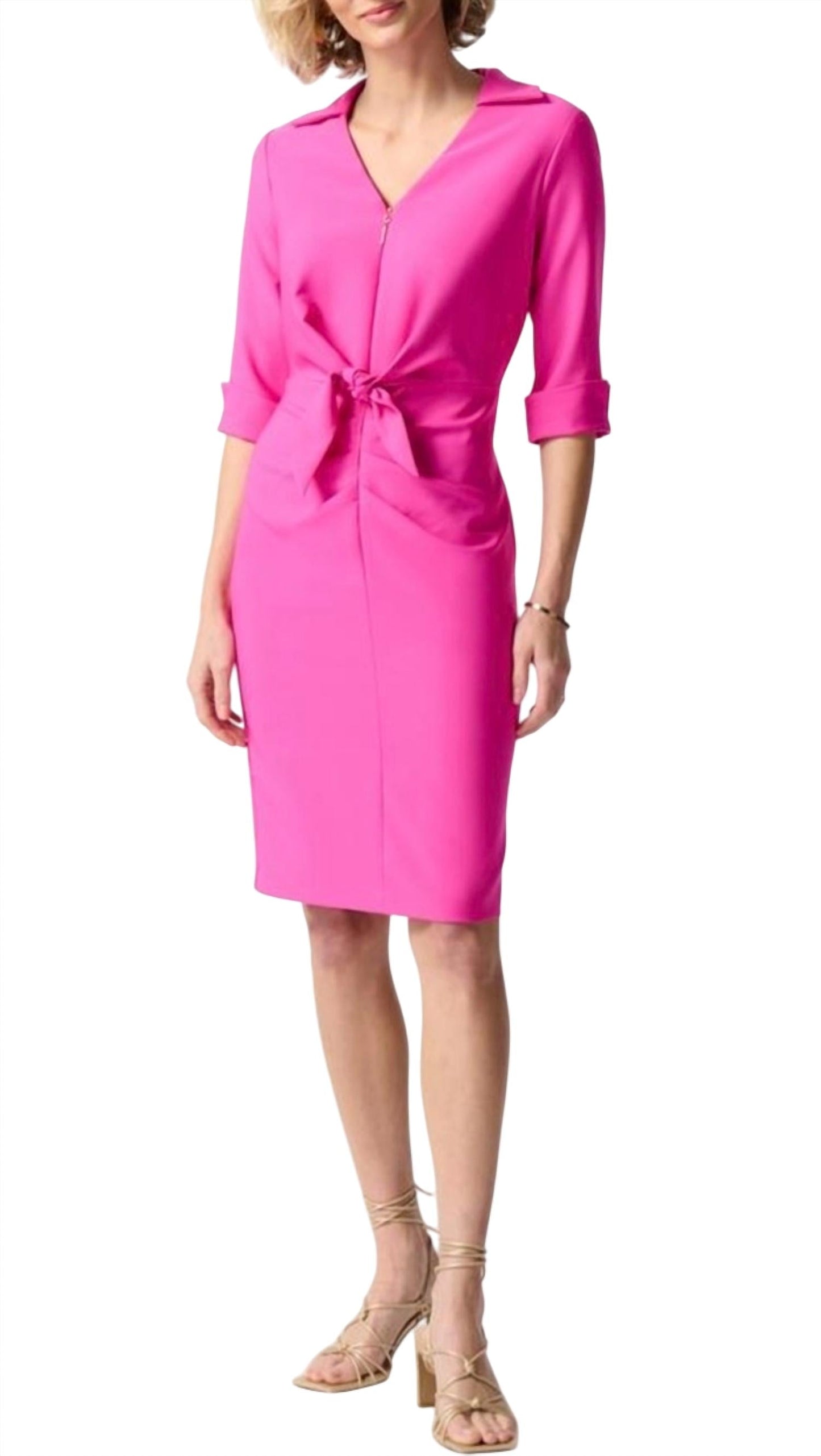 Joseph Ribkoff - 3/4 Sleeves V-neck Collared Dress