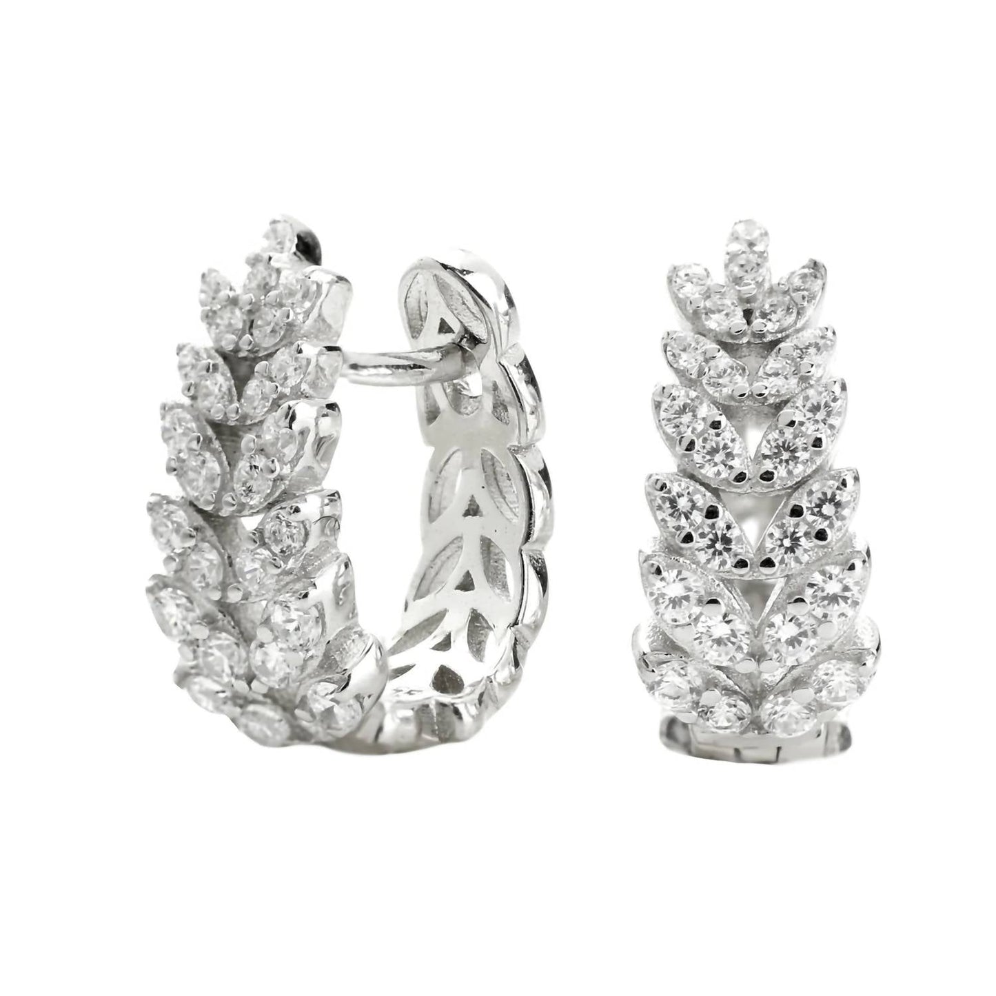 Artizan Joyeria - Women's Leaf Crystal Huggie Hoop Earrings