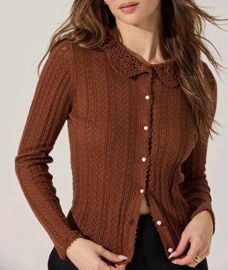 Astr - Ottilie Pointelle Crochet Collar Cardigan