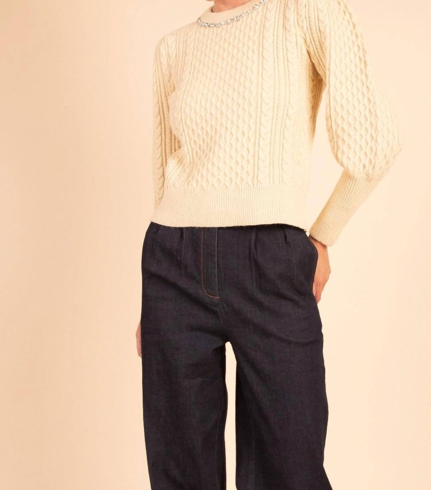61 Jane - Women's Jewel Neck Puff Sleeve Sweater