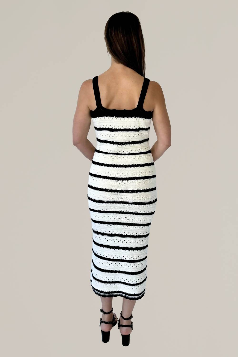 Miou Muse - Crochet Knitted Striped Dress