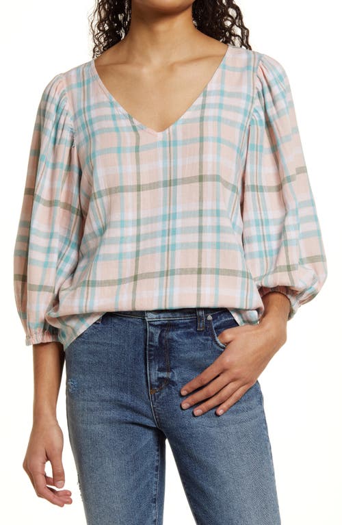 Balloon Sleeve Linen Blend V-Neck Top - X Large