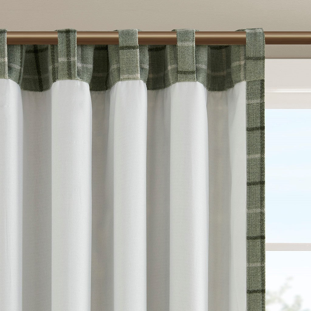 Plaid Rod Pocket and Back Tab Curtain Panel with Fleece Lining Green 50x84