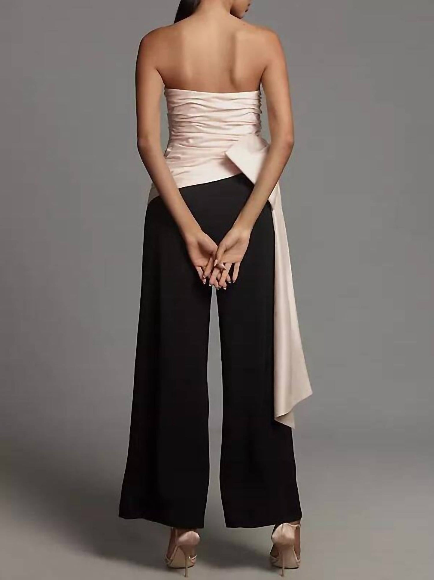 Hutch - Mylie Strapless Ruched Bow Wide-leg Jumpsuit