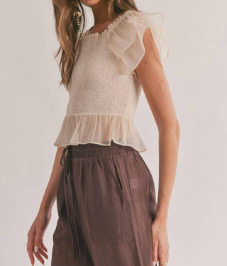 Sage The Label - Blurred Smocked Ruffle Peplum Top