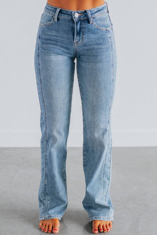 Risen - Mid Rise Side Panel Straight Jeans
