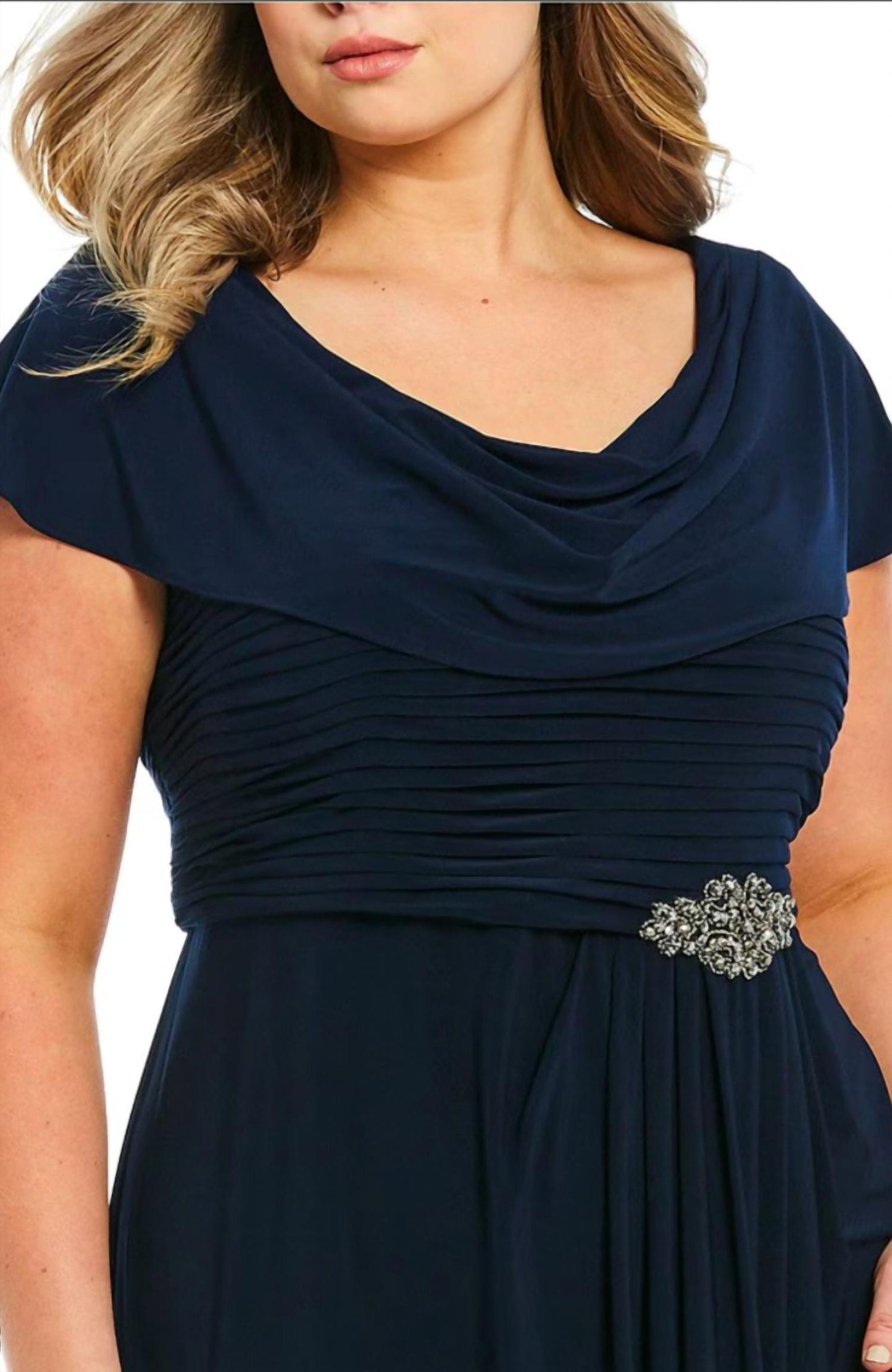 Alex Evenings - Matte Jersey Pleated Embellished Side Detail Long Gown