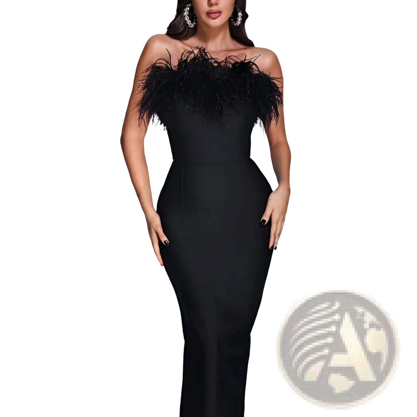 Feathered Satin Strapless Mermaid Evening Gown